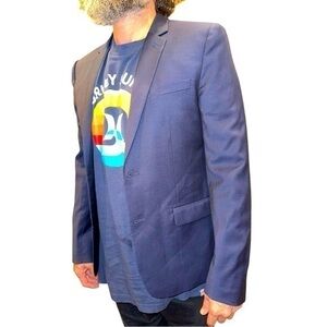 New The Kooples Navy Canvas Wool Blazer SIZE 46 $595 MSRP